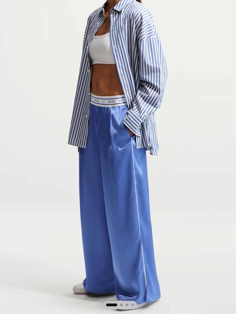 Nike Light Blue Wide-Leg Satin Track Pants Never Worn